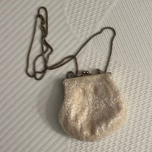 Vintage La Regale iridescent beaded evening bag clutch or crossbody w gold chain